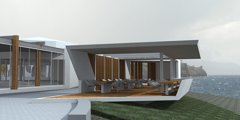 New outdoor roofed restaurant in a hotel unit